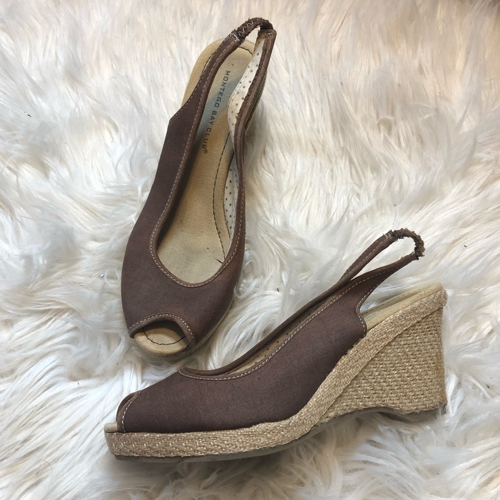 Montego Bay Club Peep Toe Slingback Wedges Sz 6.5